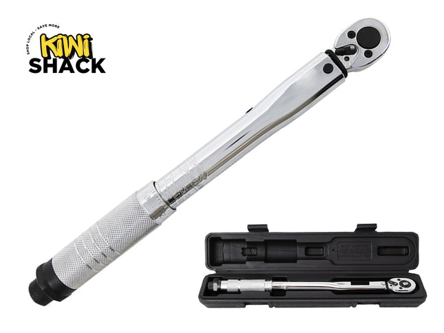 Torque wrench with black case on a white background, featuring Kiwi Shack logo.