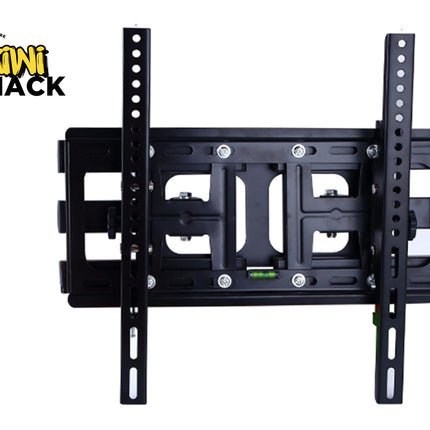 Black TV wall mount with Kiwi Shack logo on a white background