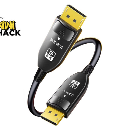 A Kiwi Shack HDMI 2.0 source to display cable with a black cable and black plastic connectors featuring gold-plated HDMI interfaces, shown on a white background with the brand logo in the top-left corner.