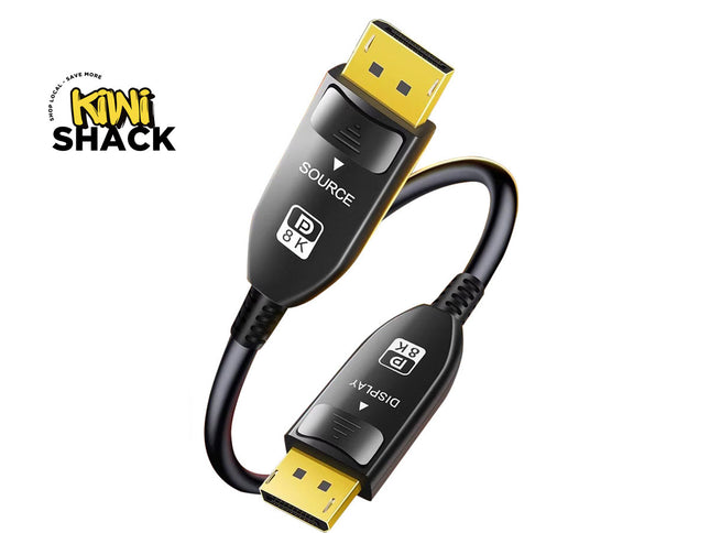 A Kiwi Shack HDMI 2.0 source to display cable with a black cable and black plastic connectors featuring gold-plated HDMI interfaces, shown on a white background with the brand logo in the top-left corner.