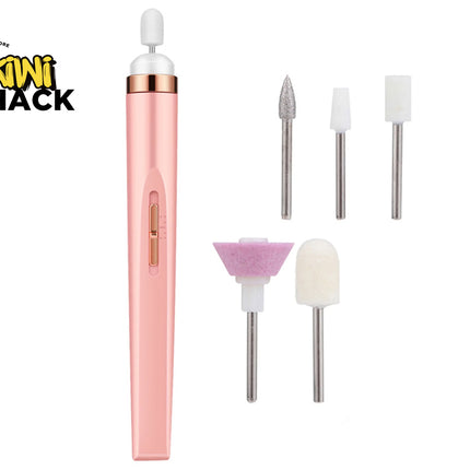 Pink nail drill with attachments on a white background, featuring the Kiwi Shack brand.