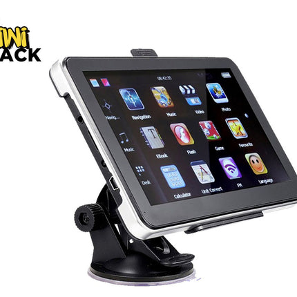 Tablet in a car mount with a white background and 'Kiwi Shack' logo.