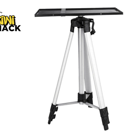 Tripod stand with adjustable platform on a white background, featuring the Kiwi Shack logo.