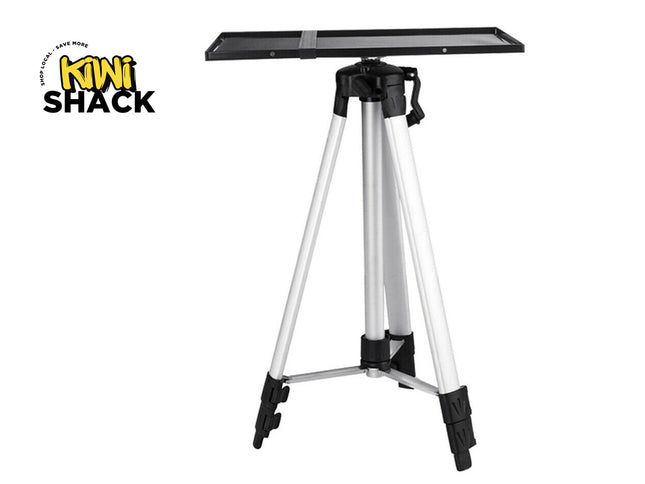 Tripod stand with adjustable platform on a white background, featuring the Kiwi Shack logo.