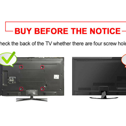 Two TV back panels with screw holes, one correct and one incorrect, on a white background.