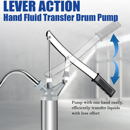 Hand fluid transfer drum pump with lever action on a gray background