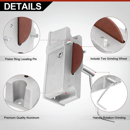 Technical details of a metal tool with components highlighted on a white background