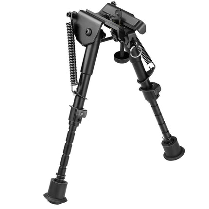 Black adjustable bipod on a white background