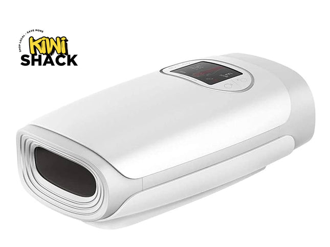 White electronic device with digital display on a white background, featuring the Kiwi Shack logo.