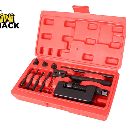 Red tool kit with black tools inside on a white background, featuring the Kiwi Shack logo.