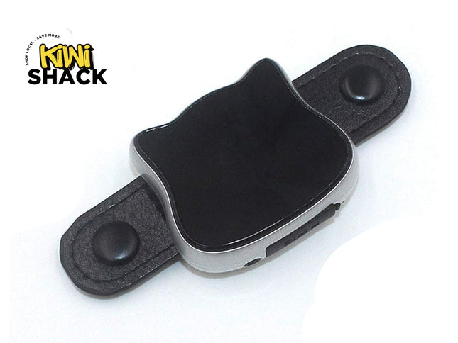 Black and gray device with Kiwi Shack logo on a white background