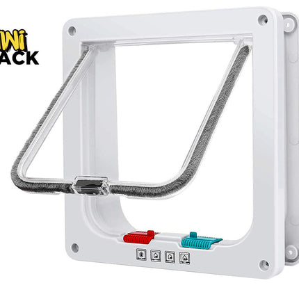 Pet door with electronic components on a white background, branded 'Kiwi Shack'.