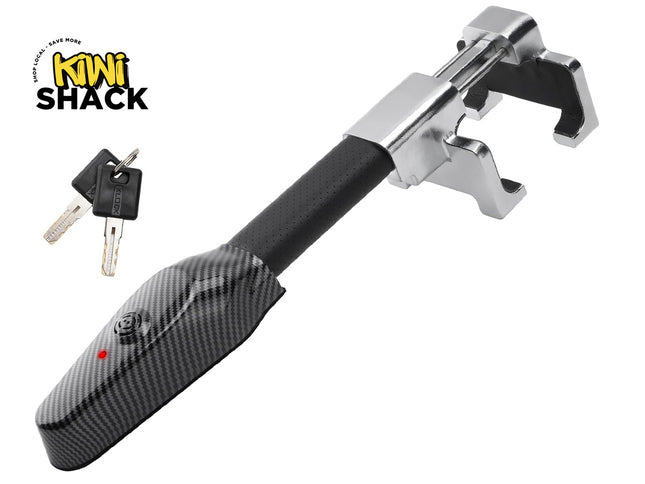 A carbon fiber and black grip handlebar lockout key tool with two keys, shown on a white background with the Kiwi Shack logo.