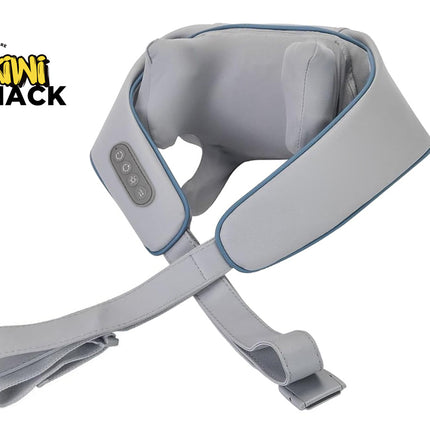 Gray neck massager with control panel on a white background, featuring the Kiwi Shack brand.