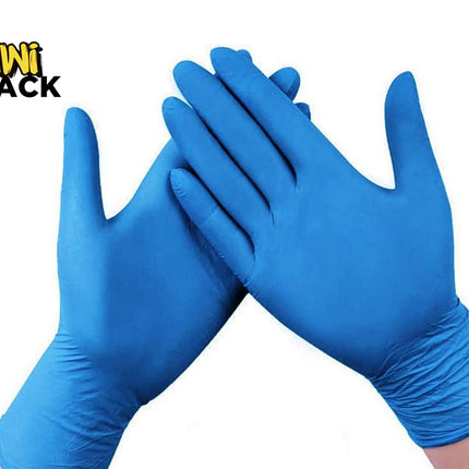 Blue gloves held together with 'Kiwi Shack' logo above on a white background