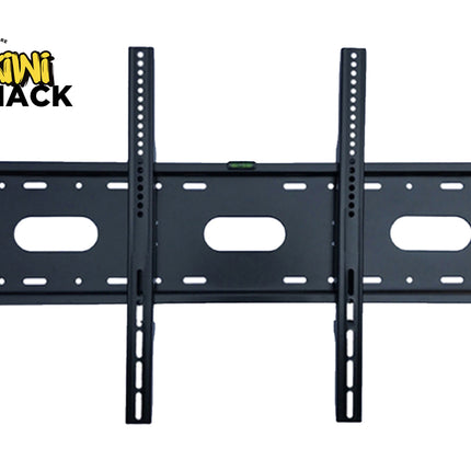 Black TV wall mount with Kiwi Shack logo on a white background