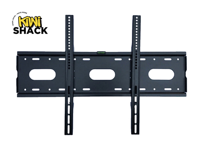 Black TV wall mount with Kiwi Shack logo on a white background