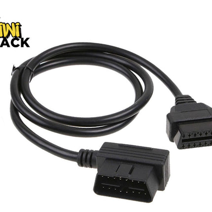 Black OBDII cable with connectors on a white background, branded with Kiwi Shack.