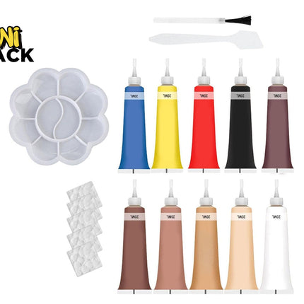 Kiwi Shack professional leather and vinyl recoloring repair kit with 10 pigment tubes, flower palette, and application tools.