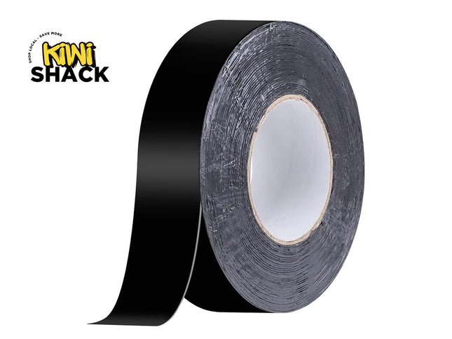 Roll of black tape with Kiwi Shack logo on a white background