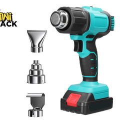 Turquoise cordless drill with attachments on a white background, featuring the Kiwi Shack brand.