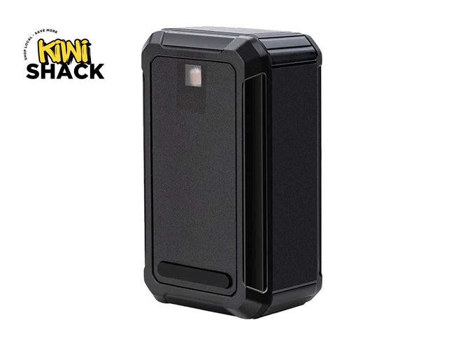 A compact black electronic device with a rugged, rectangular enclosure and a small camera or sensor window near the top, featuring a "Kiwi Shack" logo in the top left corner.