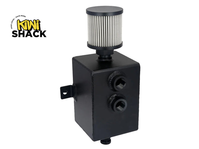 A black metal air filter box with a cylindrical pleated air filter on top, shown on a white background with a Kiwi Shack logo in the upper left corner.