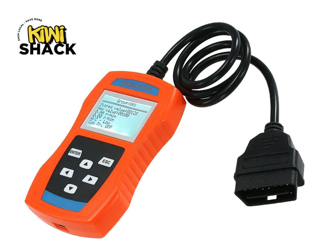 Orange diagnostic tool with cable on a white background, branded 'Kiwi Shack'.