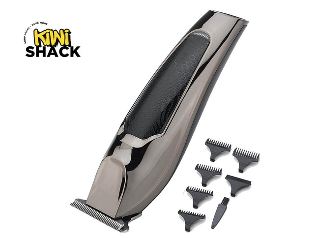 Hair clipper with attachments on a white background, featuring the Kiwi Shack brand.