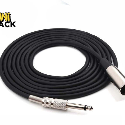 A coiled black audio cable with a 1/4-inch TS connector on one end and a multi-pin XLR connector on the other, shown on a white background with the KINI SHACK logo in the top left corner.