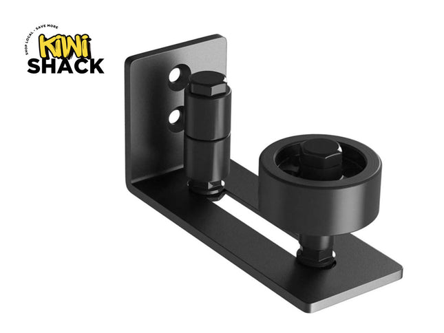 Black metal bracket with Kiwi Shack logo on a white background