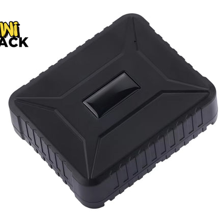 A rugged black magnetic GPS tracker case with a textured enclosure, featuring the "Kiwi Shack" logo in the top-left corner.