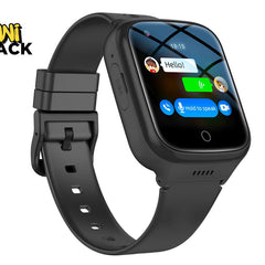 Black smartwatch with a display showing app icons on a white background, branded 'Kiwi Shack'.