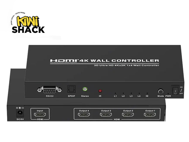 HDMI 4K wall controller with Kiwi Shack logo on a white background