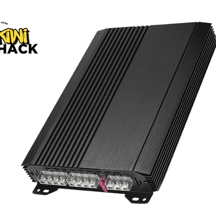 Black electronic device with LED lights on a white background, featuring the Kiwi Shack logo.