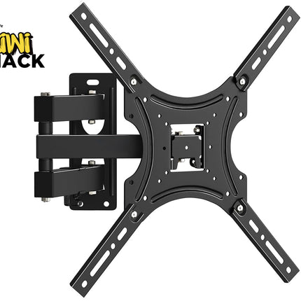 Black TV wall mount with Kiwi Shack logo on a white background