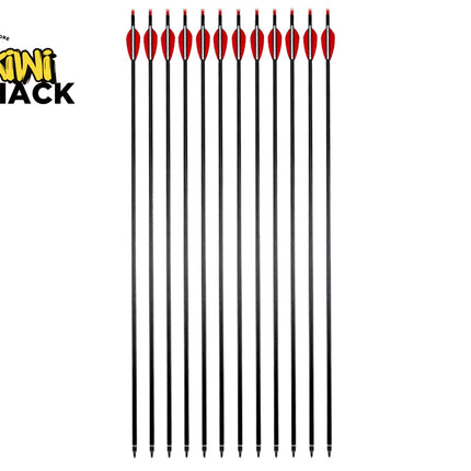 Set of black arrows with red nocks on a white background, featuring the Kiwi Shack logo.
