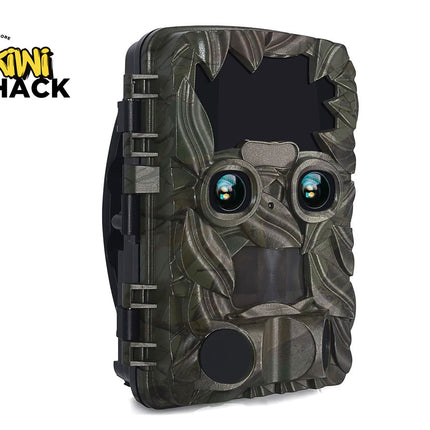 Camouflage-patterned device with KIWI SHACK branding on a white background