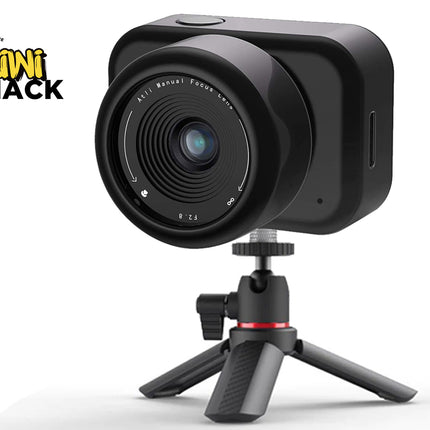 Black camera on a tripod with 'Kiwi Shack' logo in the corner