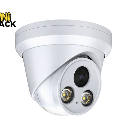 White security camera with Kiwi Shack logo on a white background