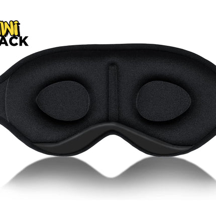 Black eye mask with Kiwi Shack logo on a white background