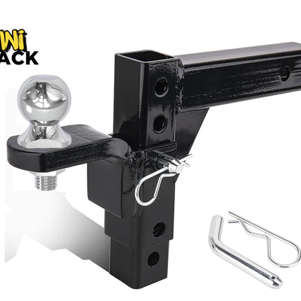 Towing hitch with ball and shank on a white background, featuring Kiwi Shack logo.