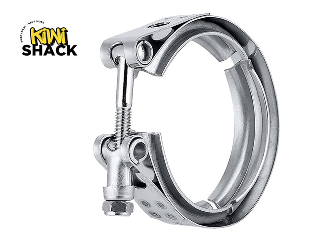 Metallic hose clamp on a white background with 'Kiwi Shack' branding.