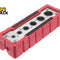 A metal thread gauge and size checker block encased in a protective red rubber housing with numbered sizing slots, set against a white background with the "Kiwi Shack" logo in the top left corner.