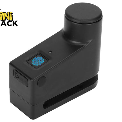 Kiwi Shack biometric motorcycle disc lock with fingerprint recognition technology and a heavy-duty locking mechanism.