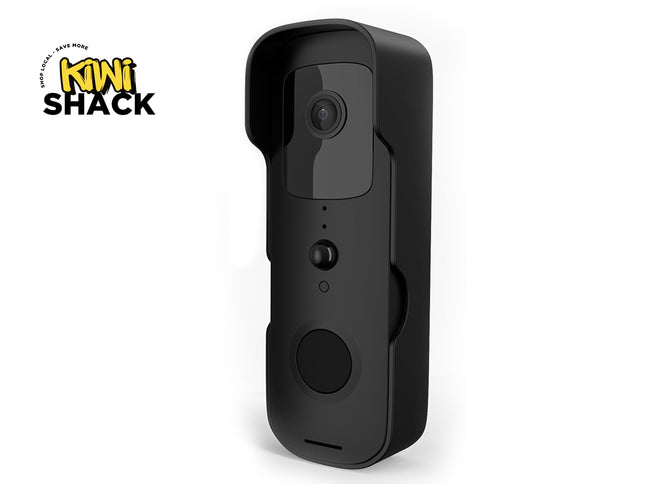 Black camera device with 'Kiwi Shack' logo on a white background