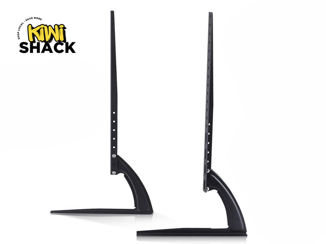 Black TV stand with 'Kiwi Shack' logo on a white background