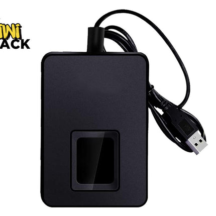 Black USB device with cable on a white background, branded 'Kiwi Shack'.