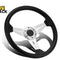 Black and silver steering wheel with 'Kiwi Shack' logo in the corner