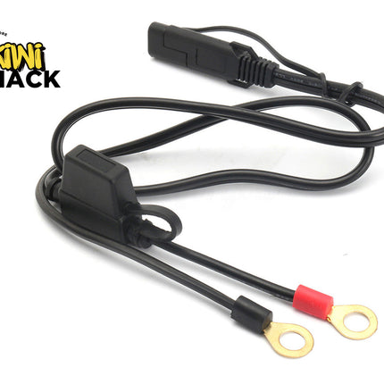 Black electrical cable with connectors on a white background, featuring the Kiwi Shack logo.